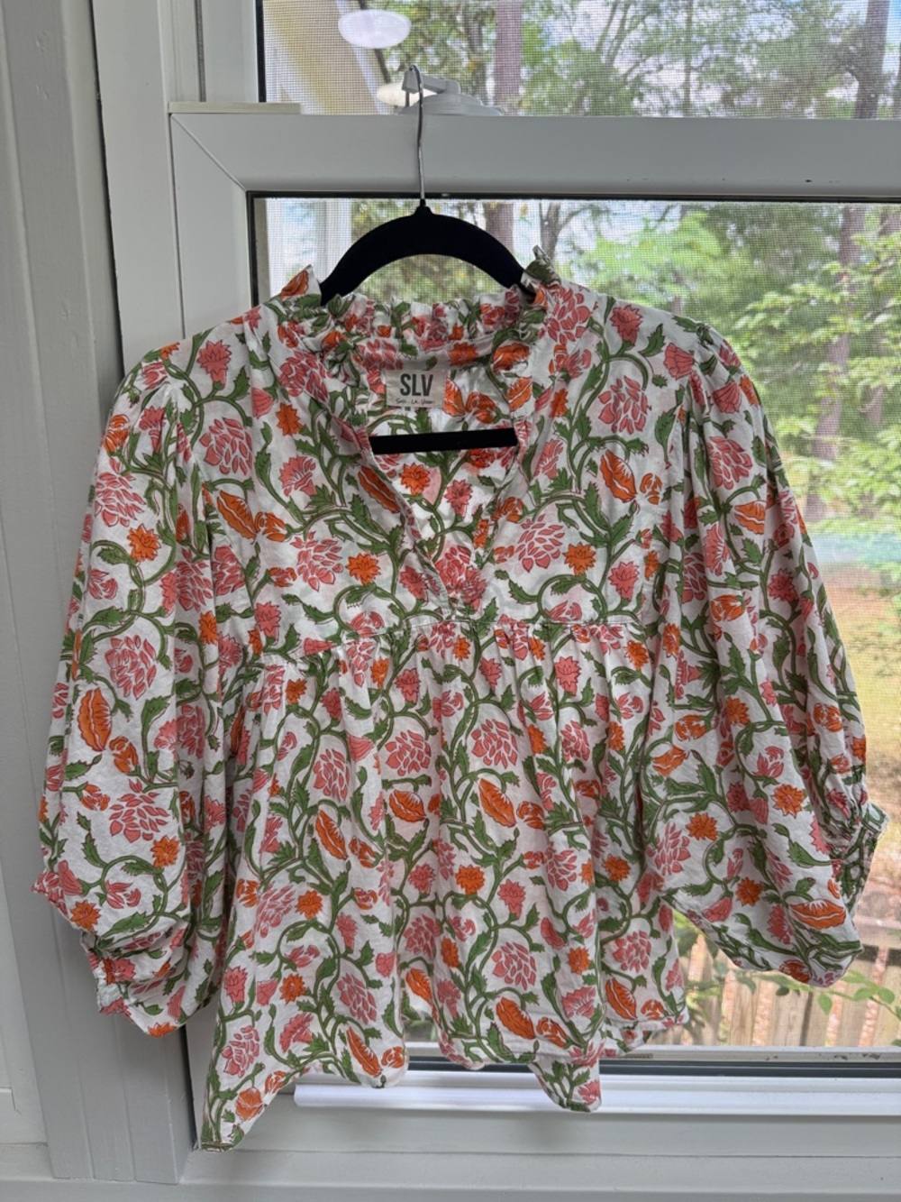 SLV Sur La Vague Women's Floral Block-Print Peasant Blouse Sz 10